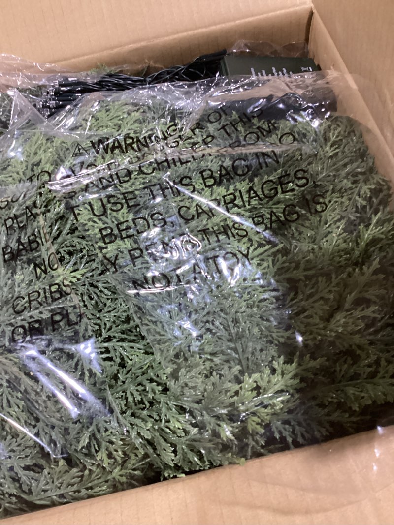 Condition photo showing Good Condition for 9FT Artificial Christmas Cedar Garland, Realistic Soft and Thick Touch Greenery Cedar Pine Garlands for Mantle Table Fireplace Door Stairs Outdoor Indoor Holiday Decorations with Hook (1pcs) 9ft 1