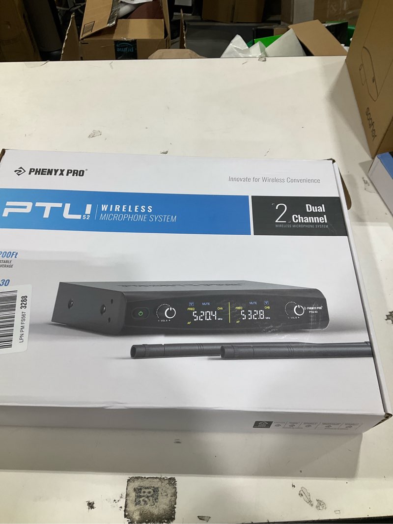 Condition photo showing New/Like New for Phenyx Pro Wireless Microphone System, Metal Wireless Mic Set, Handheld Cordless Dynamic Microphones for Singing, Karaoke, Church, 2x30 UHF Tunable Frequencies,200 ft Range (PTU-52-2H)