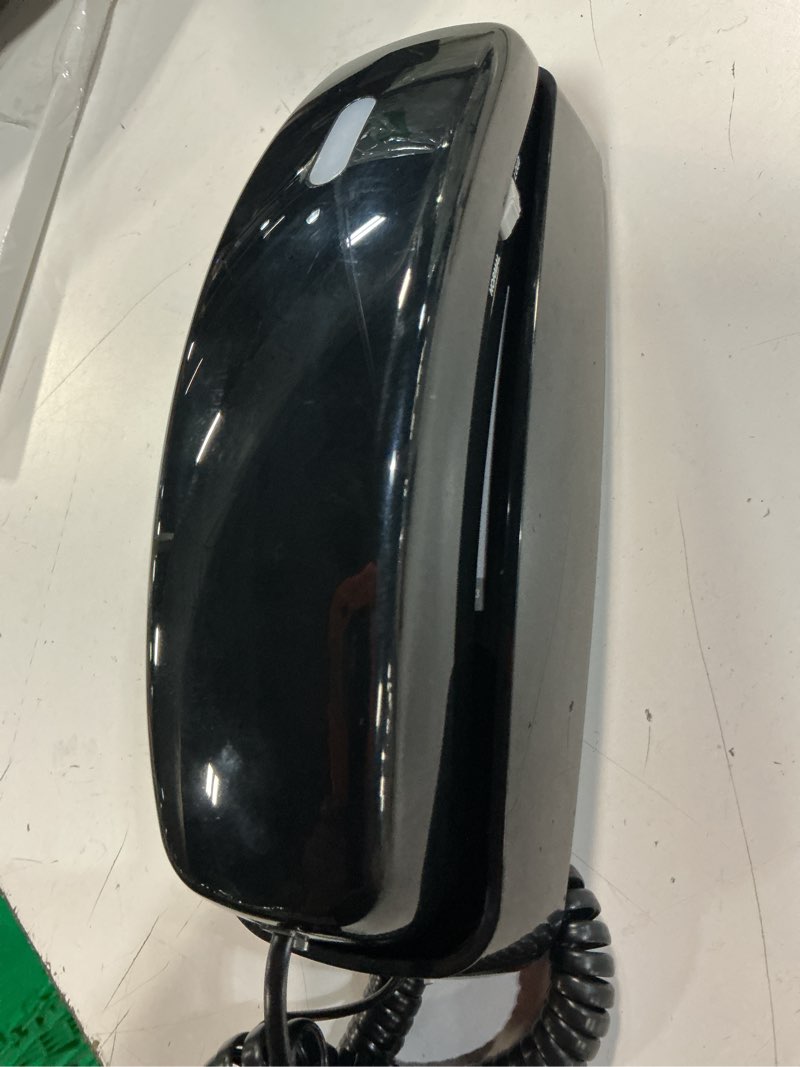 Condition photo showing Good Condition for at&t trimline corded phone, no ac power needed, extra large buttons, visual ringer, lighted keypad, 10-number speed dial, wall mountable, black | 213-11