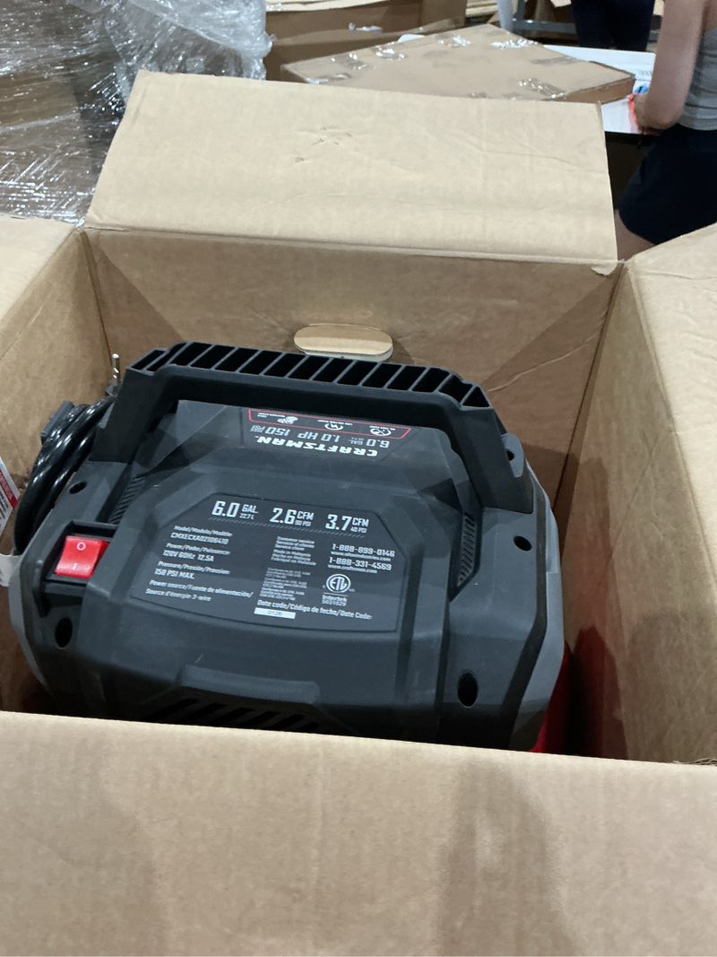 Condition photo showing As Is for craftsman 6-gallon portable electric 150 psi pancake air compressor
