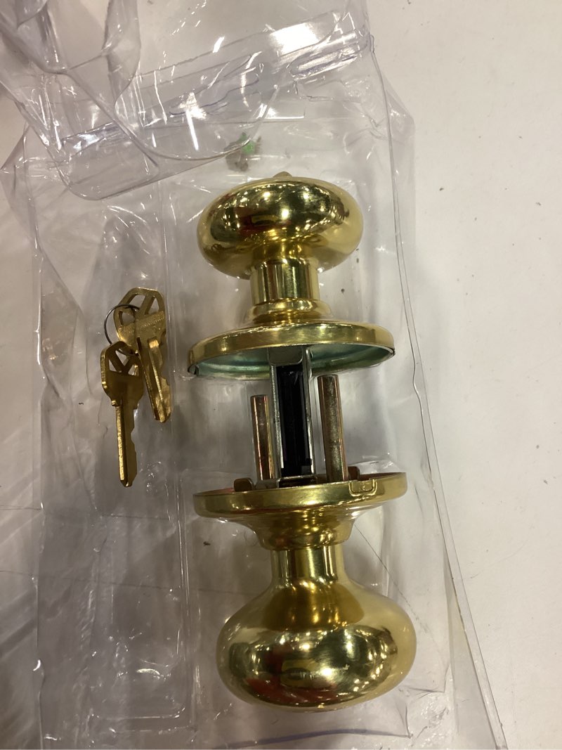 Condition photo showing As Is for kwikset smartkey juno polished brass entry door knob kw1 1-3/4 in.