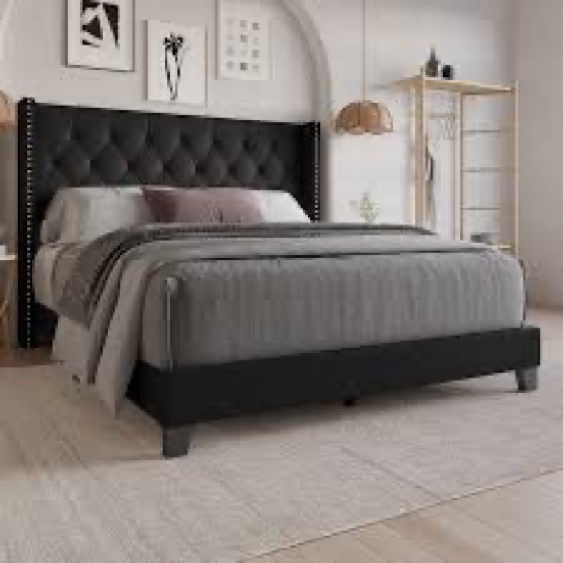 Ameire Upholstered Bed black (incomplete only 1 box)
