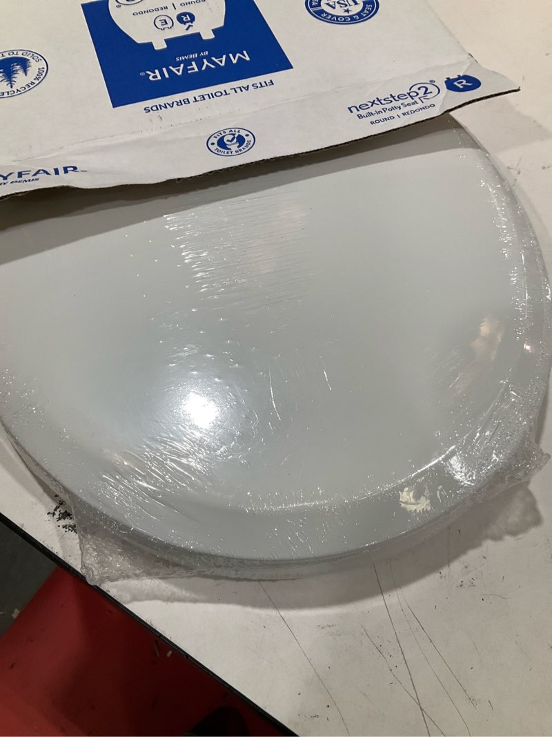 Condition photo showing As Is for mayfair by bemis nextstep2 wood white round soft close toilet seat
