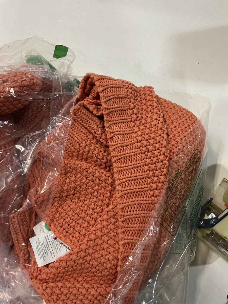 Condition photo showing Good Condition for Similar Chunky Cable Knit Throw Blanket, Lightweight 100% Cotton Soft Cozy Throw Twin Blanket for Couch Bed and Sofa, Rustic Breathable Farmhouse Blanket Gift for Women Men(Burnt Orange, 51\"x63\") Burnt Orange Throw (51\" x 63\")