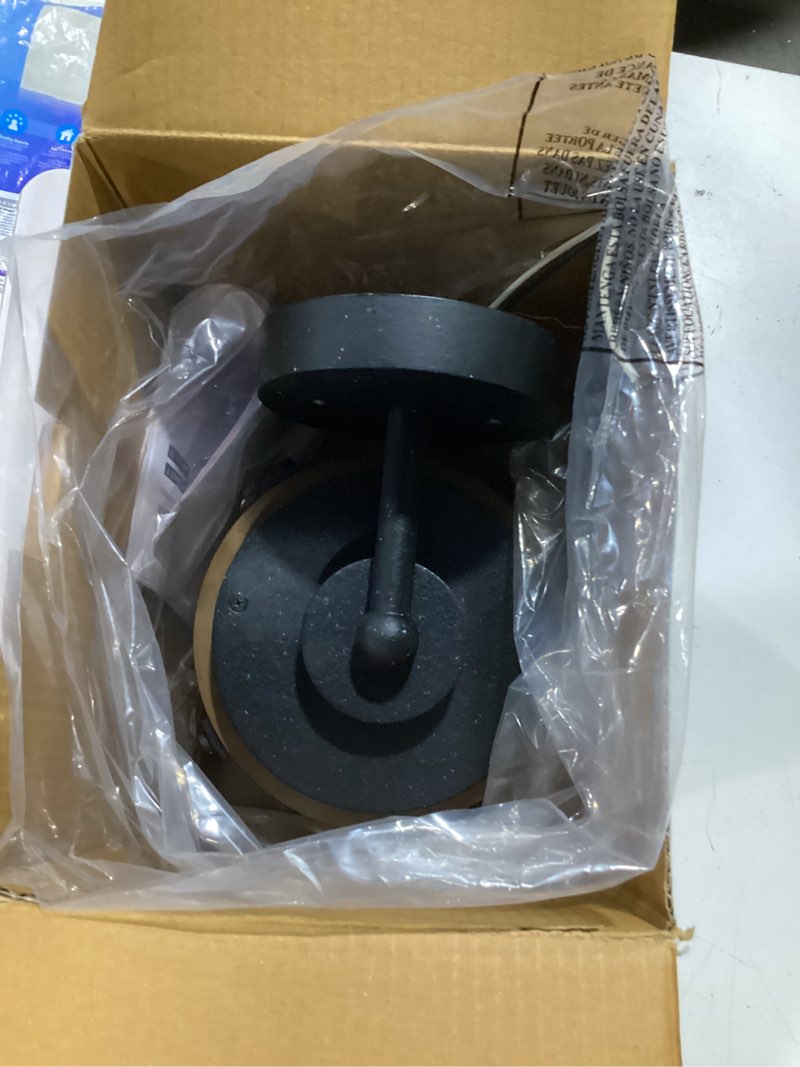 Condition photo showing As Is for kichler barrington 1-light 13-in h distressed black outdoor wall light