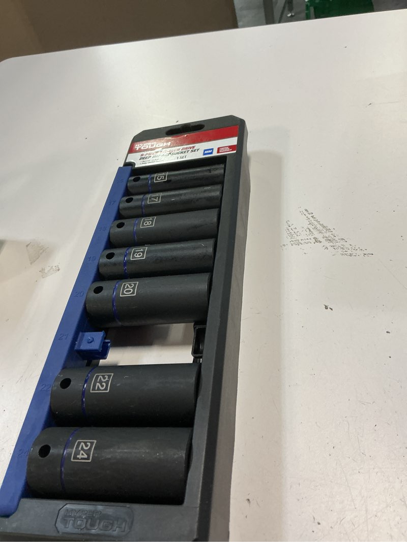 Condition photo showing As Is for hyper tough 9-piece  1/2-inch mm  deep drive impact socket set