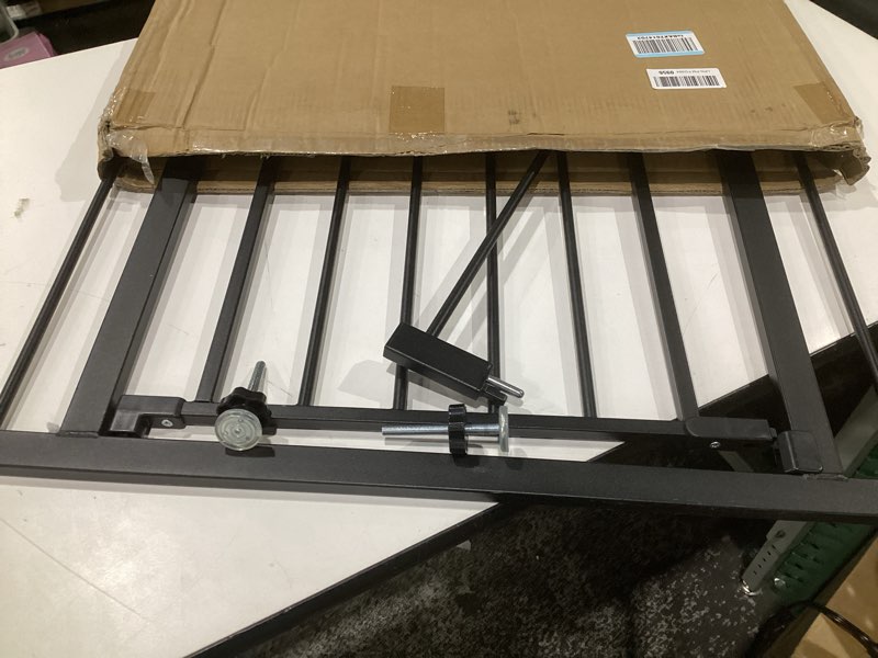 Condition photo showing As Is for innotruth 29.5–40.75" baby gate for stairs, 30" tall dog gates for doorways & hallways, safety gate for kids & pets, pressure-mounted walk-through with dual lock & 2-way swing, black black 1?29.5-40.75" w x 30" h