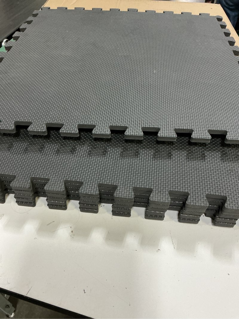 Condition photo showing Good Condition for eva foam mat tiles 6-pack - 24 sq ft of interlocking padding for garage, playroom, or gym flooring - workout mat or baby playmat by stalwart (black) black 6 pack - 24 sqft