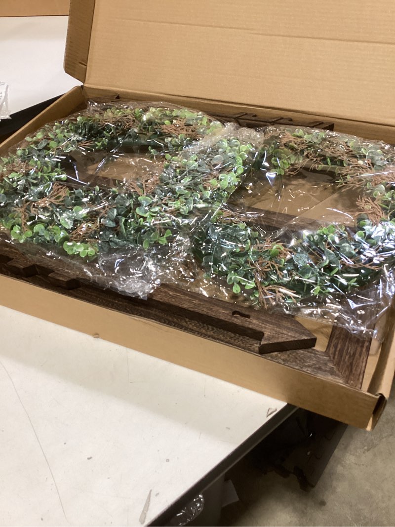 Condition photo showing New/Like New for wakosan rustic wood window frame with green wreath and arrows wall decor, farmhouse wooden fake window decoration for bedroom living room,set of 2 (large brown)