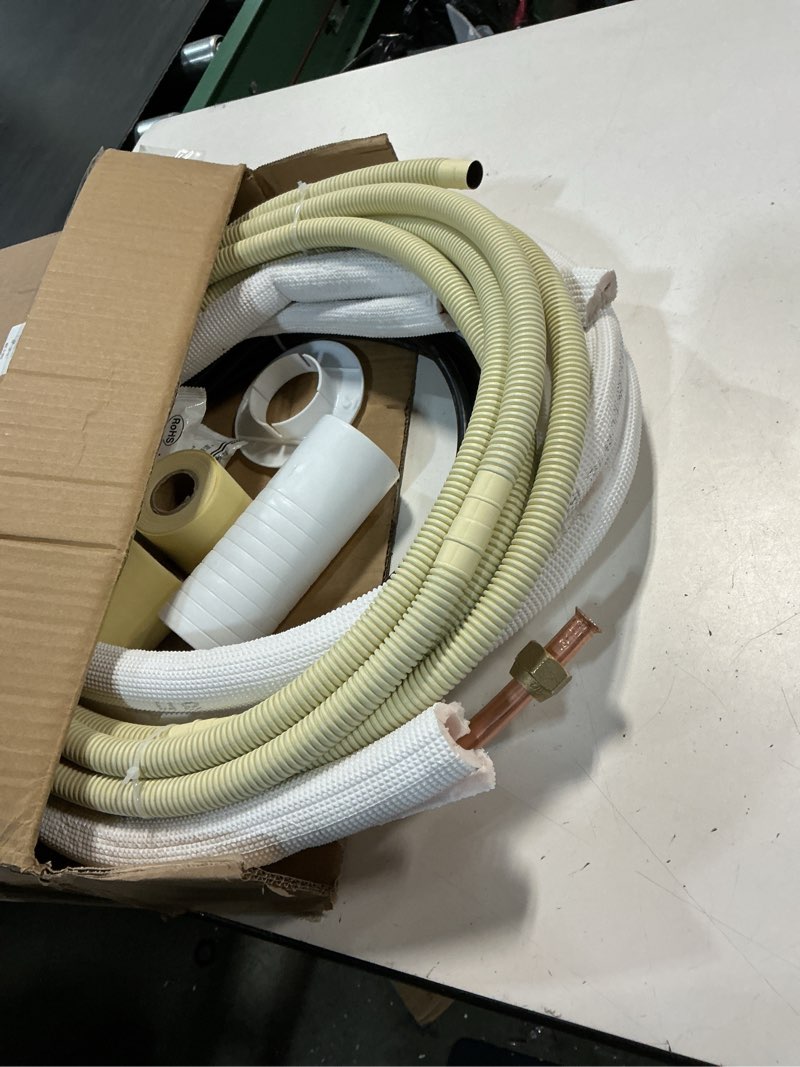 Condition photo showing Good Condition for 16FT Mini Split Line Set 1/4*3/8 OD HVAC Copper Tube Pipe Extension,3/8 Thickened PE Insulation Coil Air Conditioner Twin Copper Line Heating Equipment Hose with Flared Nuts (16FT (1/4+3/8) with wire)