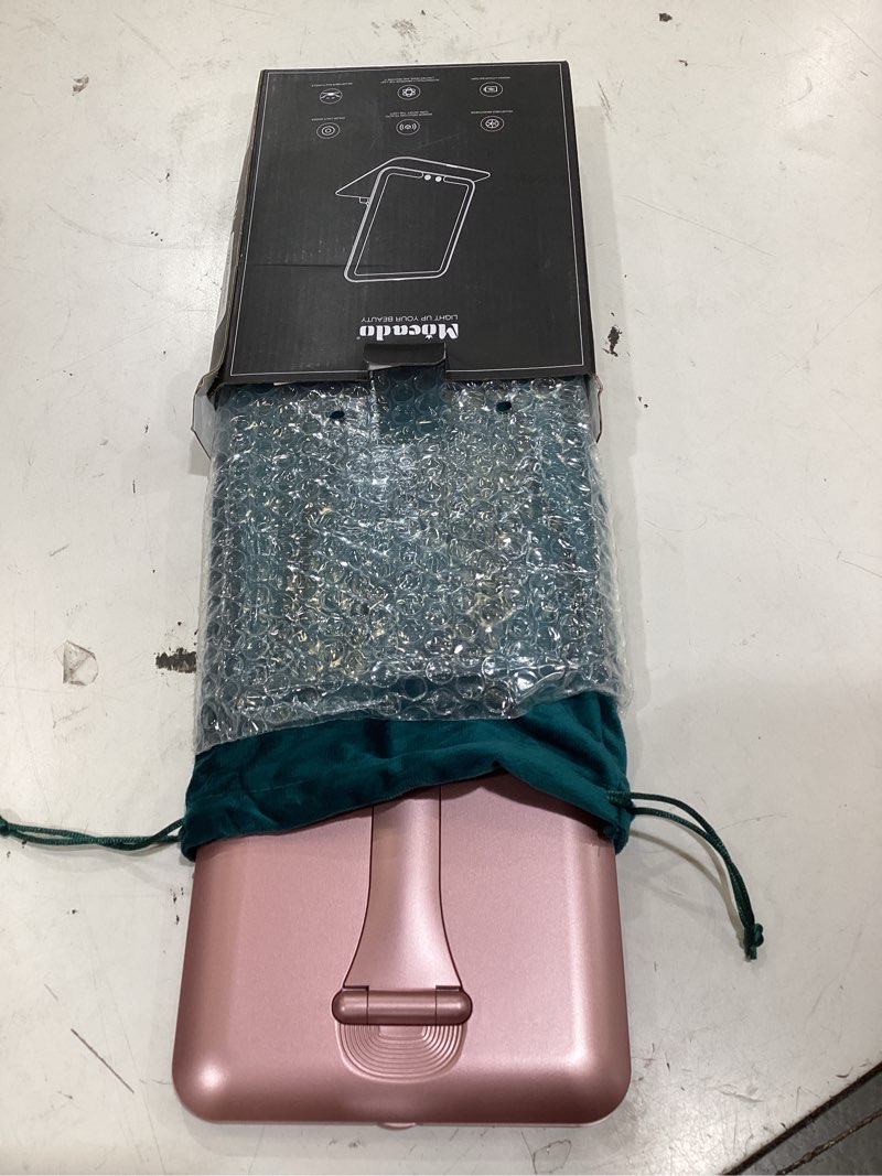 Condition photo showing Good Condition for mocado travel makeup mirror with light, foldable lighted makeup mirror | 8x6 inches, 3 colors lighting, height & angle adjustable, 0-100% brightness, 2000mah rechargeable,memory function(rose gold) rose gold 8"l x 6"w