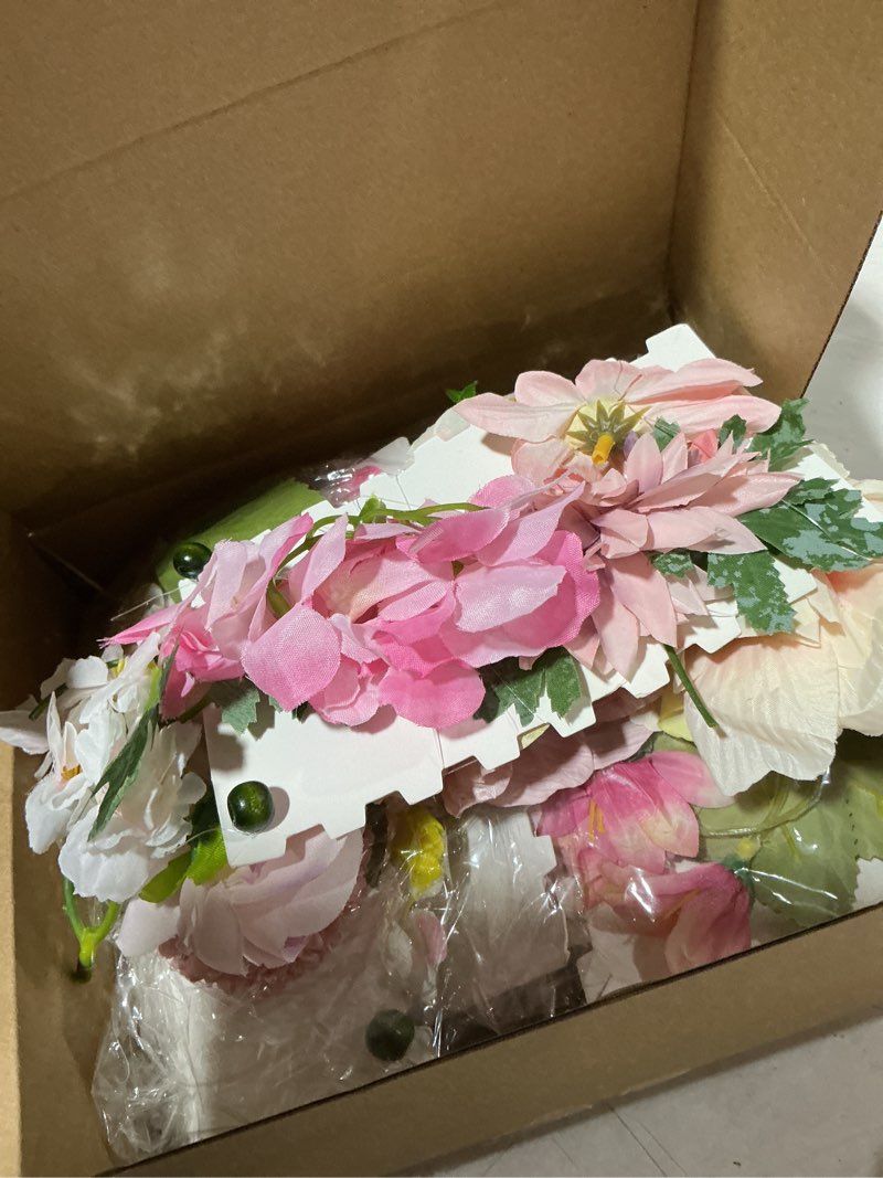 Condition photo showing Good Condition for 6 pcs 35.46 ft flower garlands backdrop spring artificial wildflower vines floral decorations for party fake flower vines faux silk wildflower for easter wedding garden wall arch(pink)