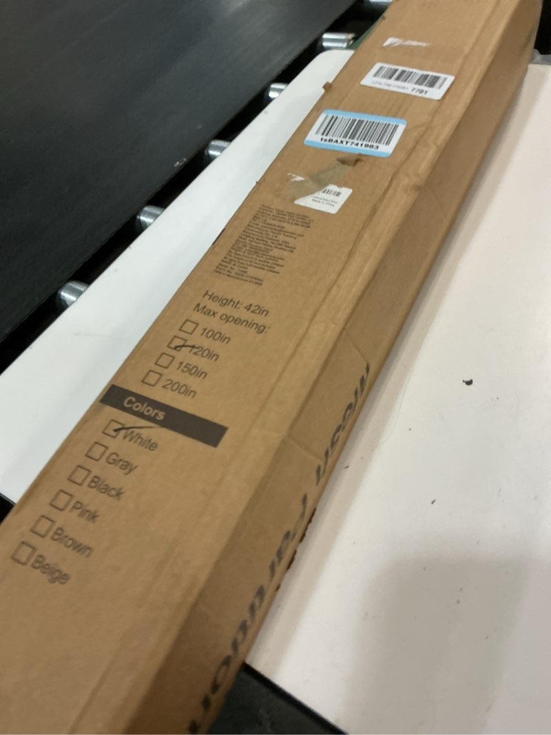 Condition photo showing New/Like New for 120 inch retractable baby gates 42 inch tall, retractable gate with reinforced strip design to prevent crawling through, 10 ft extra wide retractable dog gate for indoor/outdoor white 42" tall x 120" wide