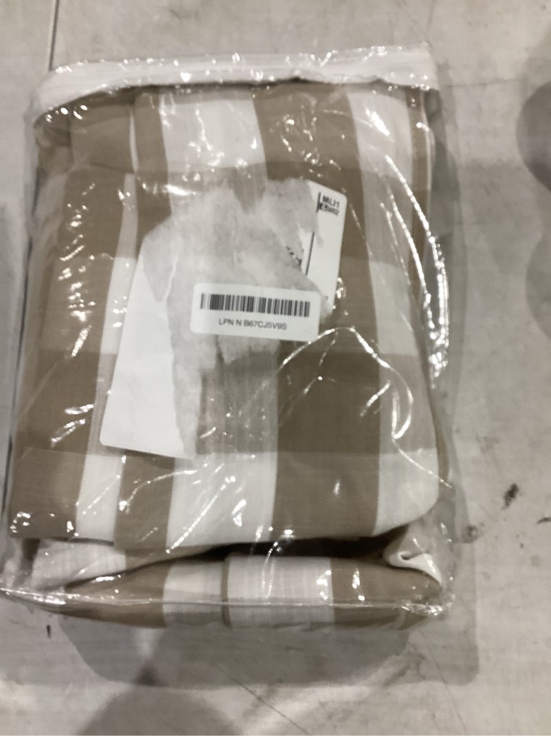 Condition photo showing New/Like New for amzdecor buffalo plaid grommet curtains 90 inch length, tan semi-sheer gingham check farmhouse rustic textured curtains drapery for living room bedroom,2 panels ?40" x 90",beige/tan & white? 40"w x 90"l (pack of 2) beige/white