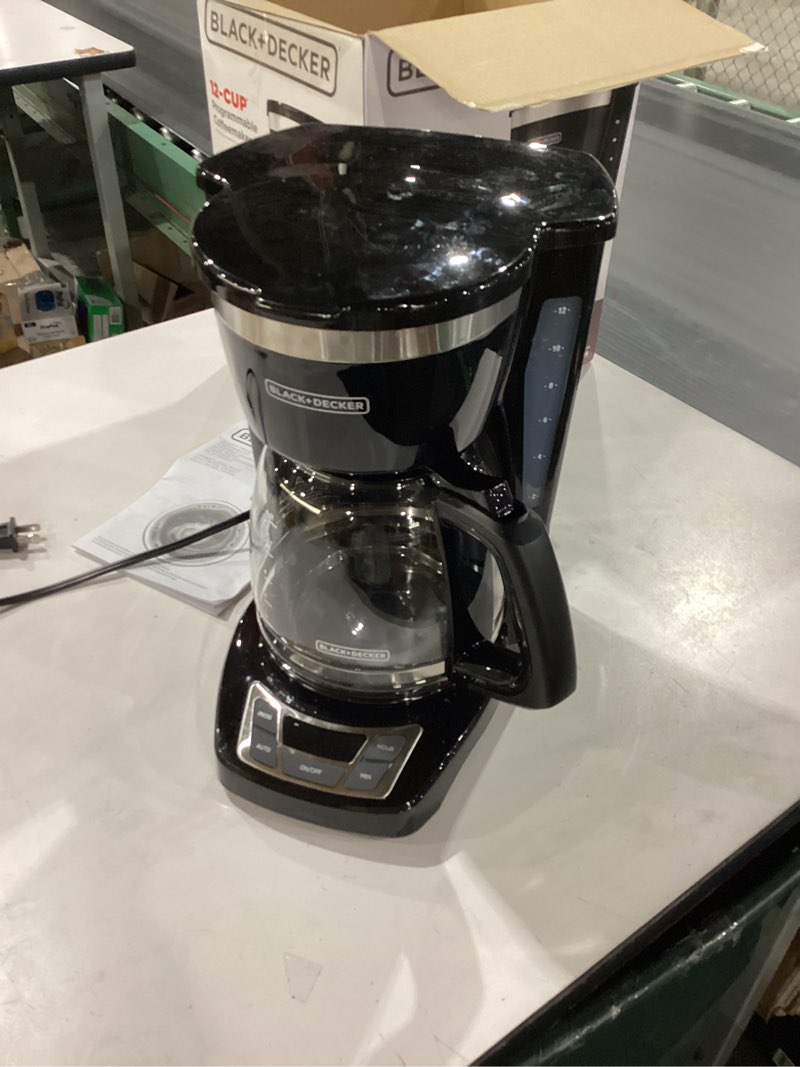 Condition photo showing As Is for BLACK+DECKER 12-Cup Digital Coffee Maker, Programmable, Washable Basket Filter, Sneak-A-Cup, Auto Brew, Water Window, Keep Hot Plate, Black Black coffeemaker