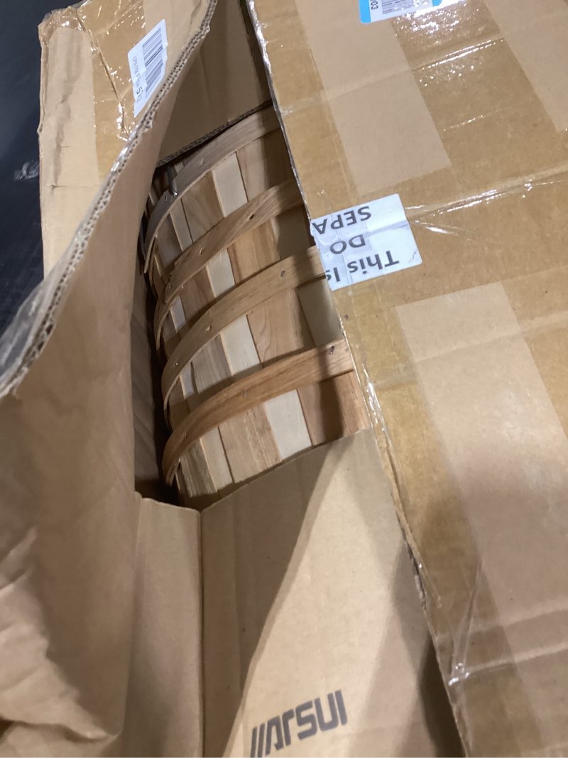 Condition photo showing Good Condition for Marsui 6 Pcs Jumbo Half Bushel Baskets - Large Round Wooden Apple Basket With Handles 14 x 9.5 in - Handcrafted Produce for Farmers Market, Fall Harvest, Fruit, Personal or Commercial Use