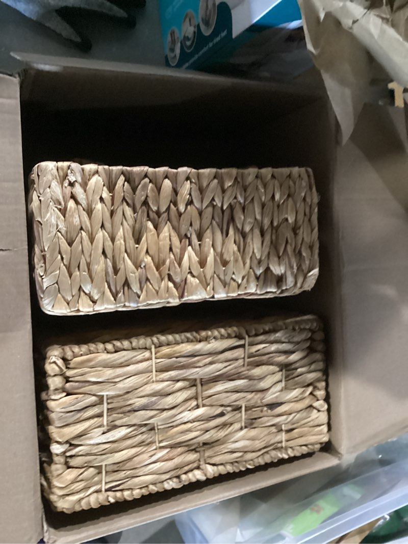 Condition photo showing Good Condition for beautiful storage basket set of 5 - sturdy jute rope baskets for shelves are perfect for organizing your home - quality storage bins easily fit with any nursery or bedroom decor jute brown