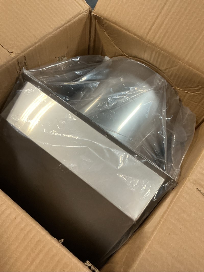 Condition photo showing Good Condition for 10 inch hooded wall vent with screen and damper, exterior wall exhaust vent cover cap for kitchen range hood dryer ventilation and outdoor air exhaust, stainless steel 10 inch stainless steel