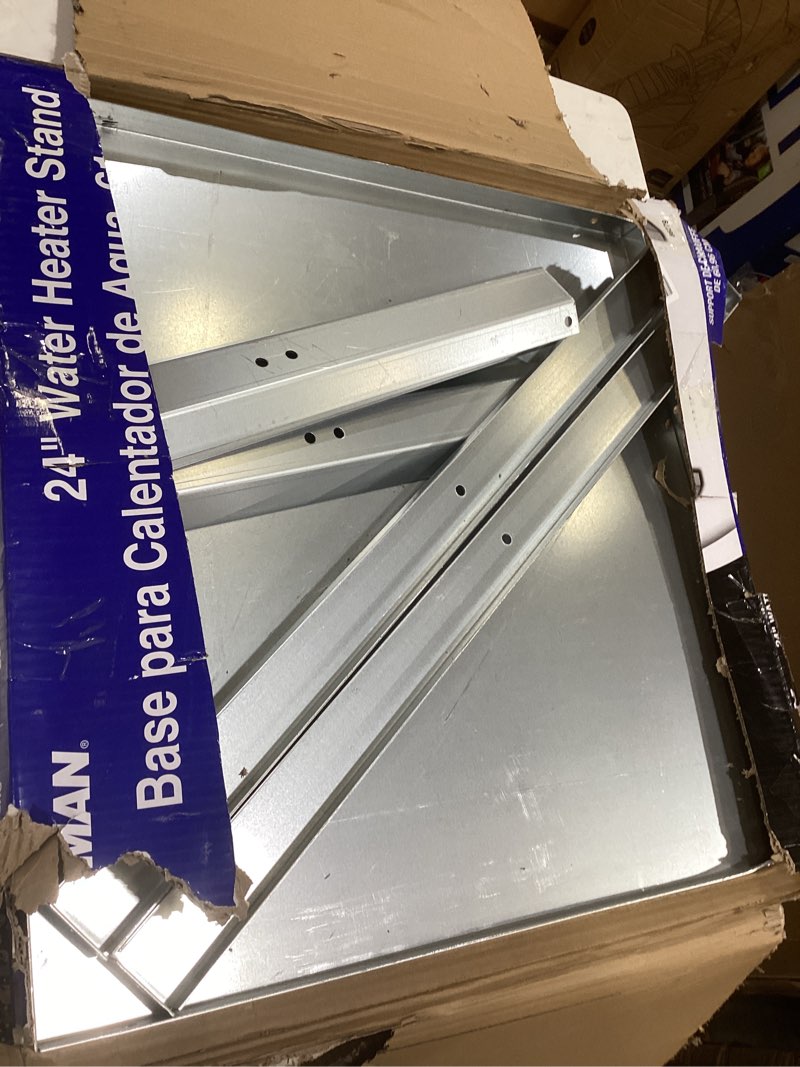 Condition photo showing As Is for eastman water heater stand, 24 inch x 24 inch x 18 in. high, 1200 lb. load capacity, 86279 75-100 gal. 75-100 gallon