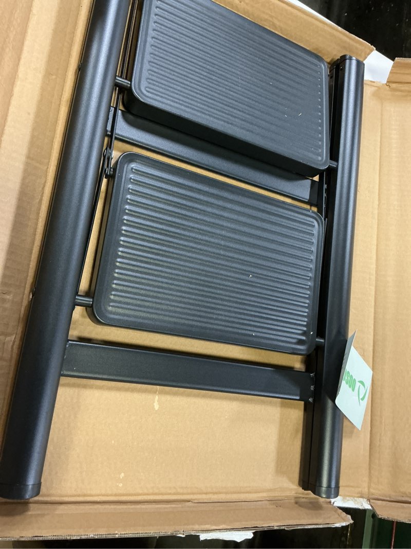 Condition photo showing Good Condition for 2 Step Ladder Folding Step Stool, Heavy Duty 330 Lbs Load Stepladder, Small Kitchen/Closet Ladder for Adults/Kids, Lightweight Step Ladder 2 Step Folding with Anti-Slip Wide Pedal for Home by OOSOFITT Black 2 Step Ladder