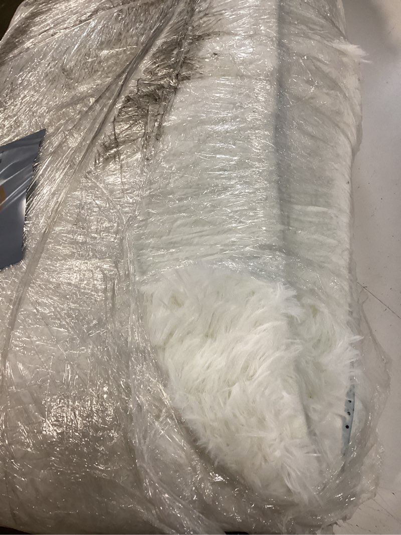 Condition photo showing As Is for 8x10 white area rug, fluffy plush rugs for bedroom, non slip shag indoor carpet for living room, nursery, front room, room decor