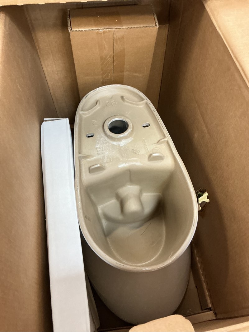 Condition photo showing As Is for (incomplete)) glacier bay 12 in. rough in 2-piece 1.0 gpf/1.28 gpf dual flush elongated toilet in white, seat included