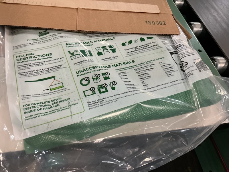 Condition photo showing New/Like New for bagster 3cuyd dumpster in a bag holds up to 3,300 lb, green