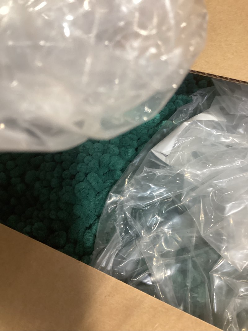 Condition photo showing As Is for accumtek upgrade extra large deep green bathroom rug set 3 pieces ultra soft, thick absorbent bath mats, non slip chenille toilet mat for bathroom, bedroom, kitchen deep green 4'×1'8"+ 2'x1'5"+ u shape 1'8"x2'