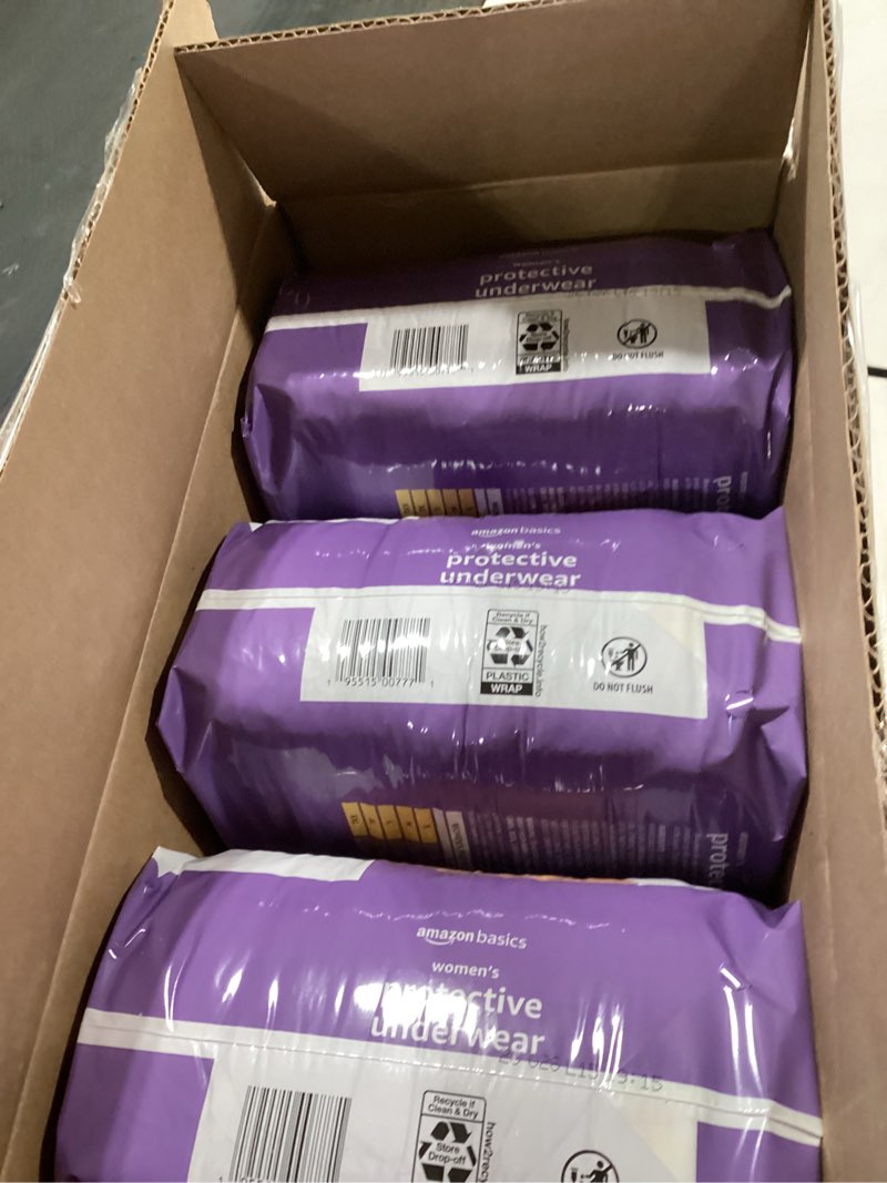 Condition photo showing New/Like New for amazon basics incontinence underwear for women, protective, disposable, postpartum, maximum absorbency, x-large, lavender, 48 count (3 packs of 16)