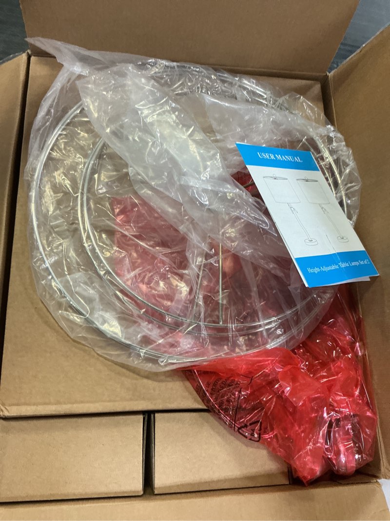 Condition photo showing Good Condition for Table Lamps Set of 2, Bedside Lamp Silver Tall Table Lamps for Living Room End Tables, 22" to 30" Adjustable Height Lamp for Bedroom Nightstand Farmhouse with Pull Chain(Bulbs Included) Silver+Gray Shade Set of 2