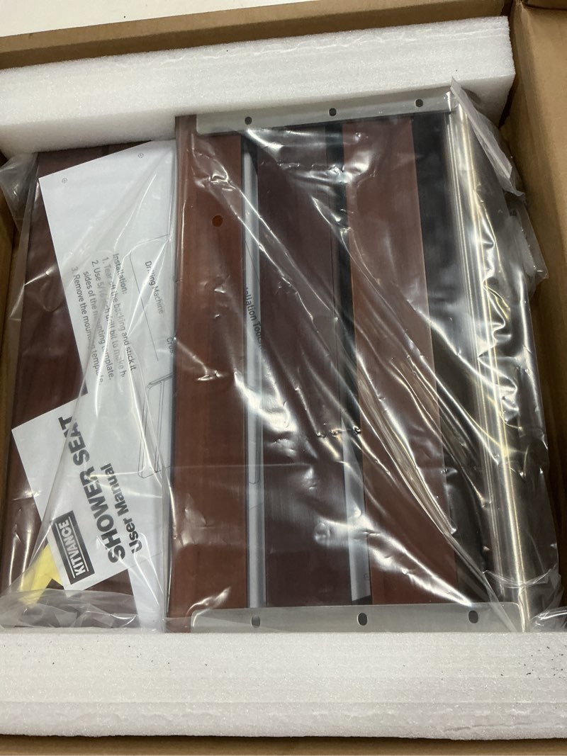 Condition photo showing New/Like New for [upgraded version] 20" ada compliant folding teak shower seat wall mounted - larger teak shower bench, home care folding shower seat for inside shower, wall mount shower chair shower stool, max 400lb 20*17*11 inch?teak?