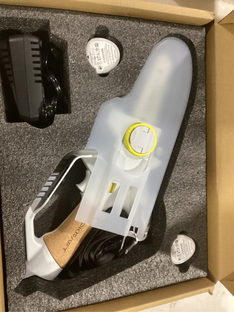 Condition photo showing New/Like New for InoKraft Brushless 4" Cordless Mini Chainsaw, Portable Handheld Design for Tree Trimmer, Courtyard and Garden, with 2 Battery and Charger