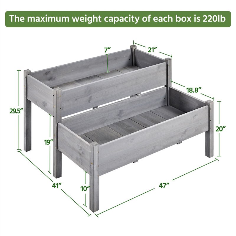 Aadhira 2 - tier Fir Wood Elevated Planting Box