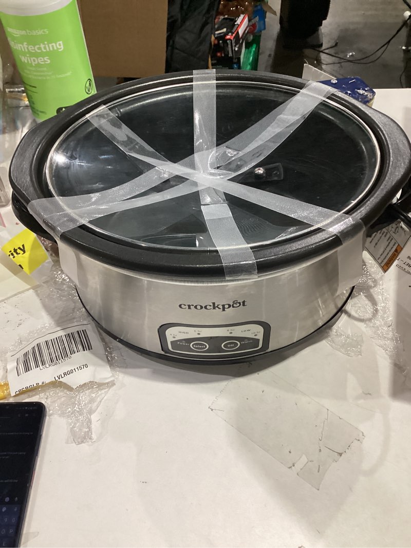Condition photo showing Good Condition for Hamilton Beach 6-Quart Slow Cooker with 3 Cooking Settings, Dishwasher-Safe Stoneware Crock & Glass Lid, Silver (33665G) Silver 6 Quarts