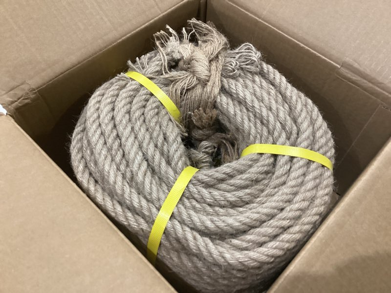 Condition photo showing New/Like New for jute rope 1/2 inch 200 feet hemp rope for deer, heavy duty, twisted, natural, tug of war, for crafts, home decorating gardening bundling 200ft 1/2 inch