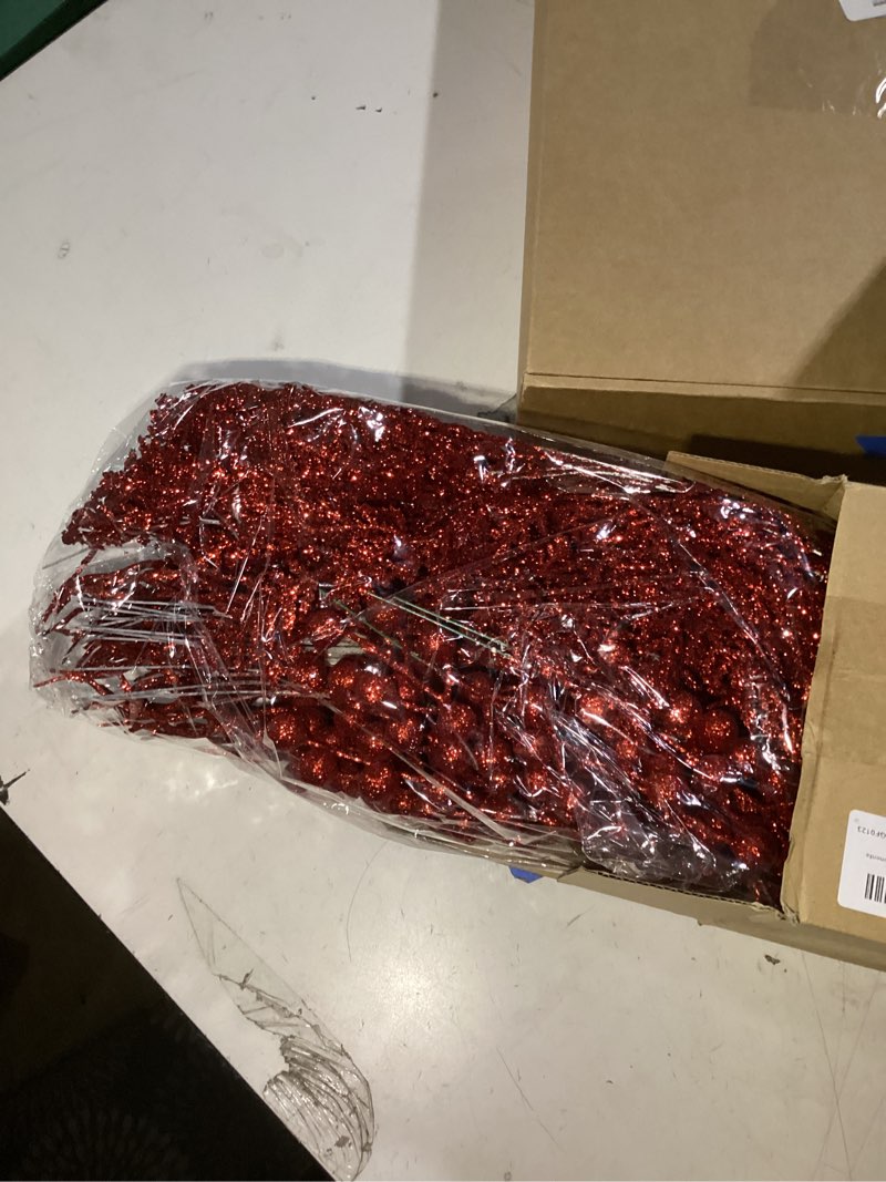 Condition photo showing New/Like New for 75 Pcs Christmas Glitter Branches 3 Styles Artificial Christmas Picks Berries Stems Pine Needles Floral Twig Spray for Xmas Tree Ornaments DIY Wreath Garland(Red)