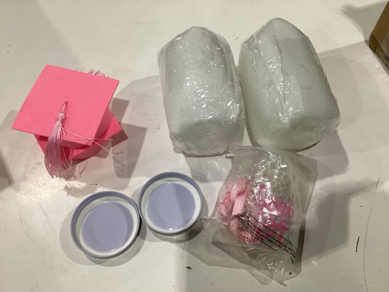 Condition photo showing New/Like New for newtay 2 set pink 2026 graduation table decoration led light up graduation money gift ideas mason jar for her grad hat stickers pearl string ribbon class of 2026 grad centerpiece high school college