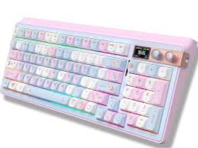 h98 wireless mechanical keyboard,96-key hot-swappable wired gaming keyboard,tri-mode bluetooth 5.0 2.4g usb-c,1.14" color screen,double knob,6000mah,rgb,pbt keycaps for pc mac ipad-pink