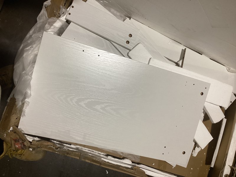 Condition photo showing As Is for Vanity, Vanity Desk with Mirror, Large Drawer and Power Socket with 11 Light Bulbs and 3 Adjustable Lighting Modes, Vanity Table Ideal for Bedroom (White)