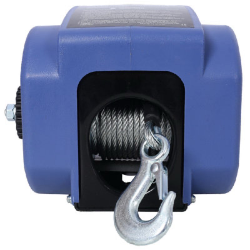 12v 3500lbs Trailer Winch,Reversible Electric Winch, for Boats up to 6000 lbs.,with synthetic rope,with extra pulley hook,power in and power out,with manual function.blue plastic casing