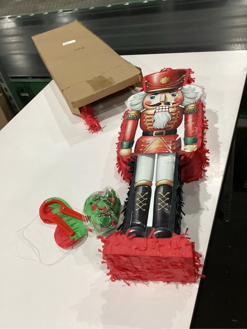 Condition photo showing Good Condition for Poen 25.59 Inch Christmas Nutcracker Piñata Set Large Nutcracker Piñata with Blindfold, Bat and Confetti for Christmas Xmas Holiday Party Favors Decorations Candy Holder Accessories Party Game (Red)
