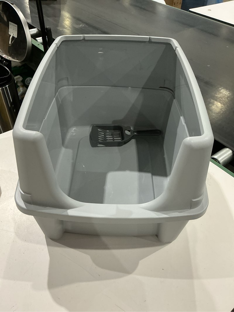 iris usa open top cat litter tray with scoop and scatter shield, silver