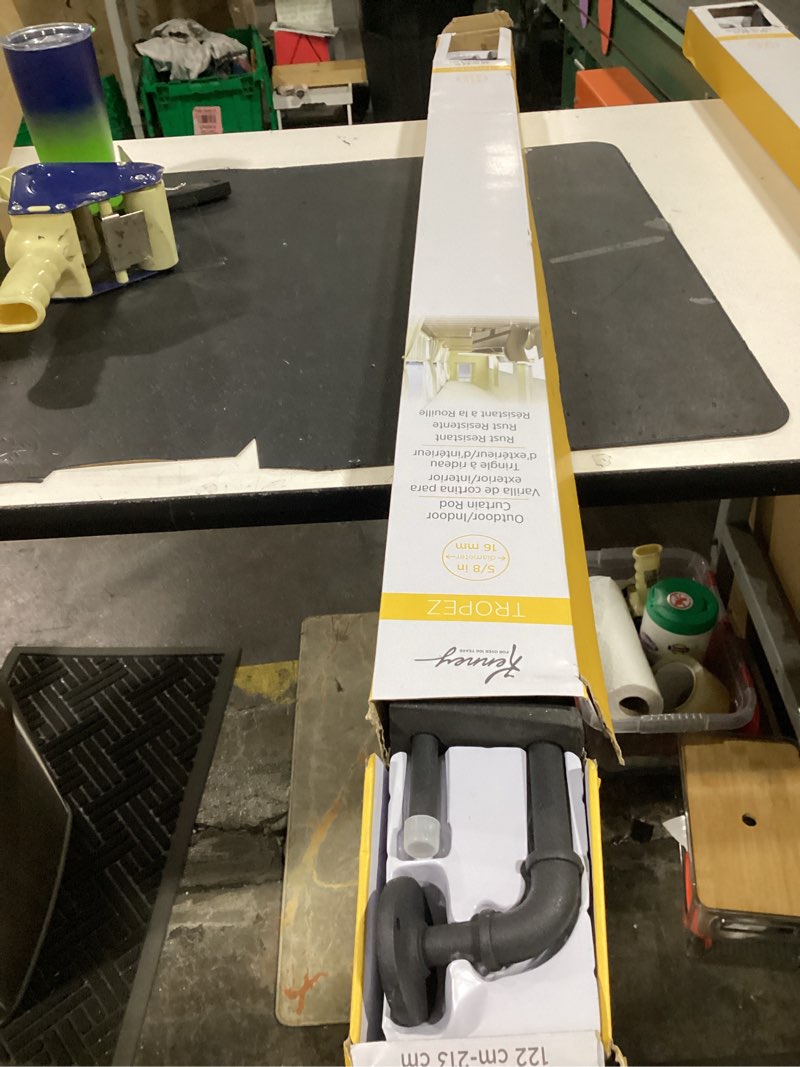 Condition photo showing Good Condition for kenney adler indoor/outdoor black curtain rod - adjustable 48 to 84 inches for windows, patio - textured pipe industrial design 48-84" black