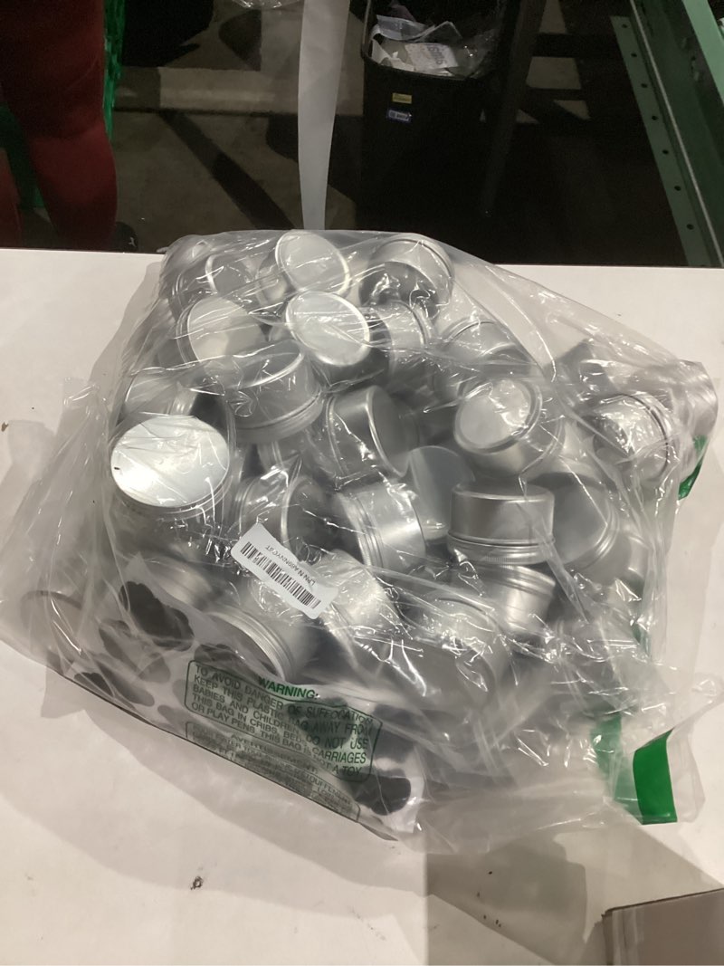 Condition photo showing New/Like New for 64 pack round cans with screw lid 4 oz aluminum metal tins diy food candle containers for lotion bars, balms, salve, spices, beard balm, crafts with 4 markers 2 sheets label stickers (silver)