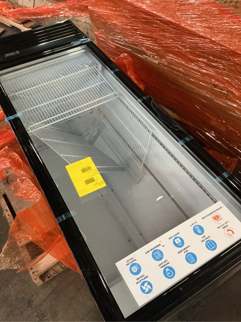 Condition photo showing As Is for Tylza Commercial Refrigerator with Glass Door Display Beverage Fridge, 350L Upright Beverage Cooler Merchandiser with Rebound Door, Fast Cooling, Low Noise, Black 350L Commercial Display Fridge(Single Door)