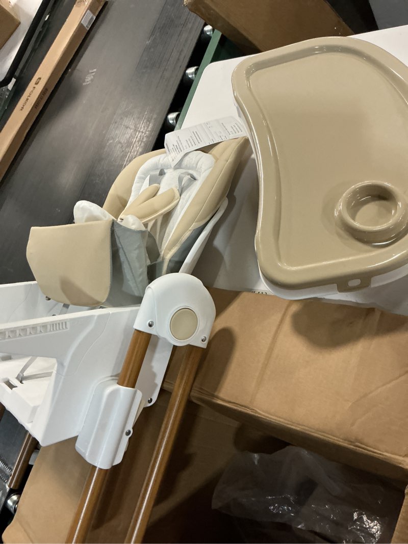 Condition photo showing Good Condition for (similarly )high chair, 6 in 1 wooden convertible high chairs for babies and toddlers, booster seat with double tray & reversible footrest baby highchair, 5-point harness baby feeding chair, beige