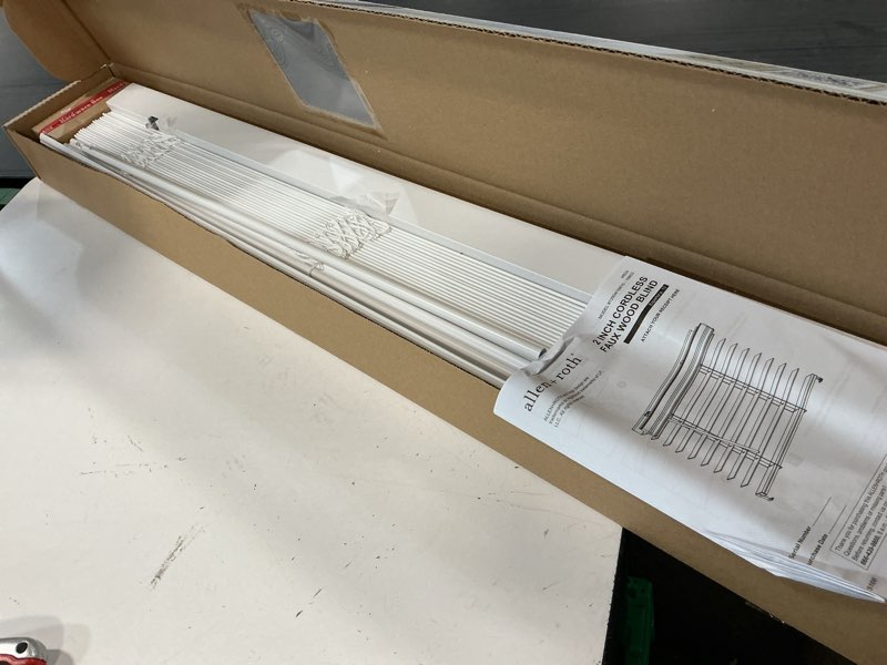 Condition photo showing Good Condition for allen + roth 2-in slat width 35-in x 36-in cordless white faux wood room darkening horizontal