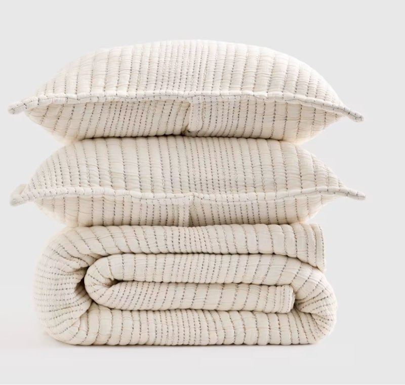 Organic Cotton Channel Stitch Coverlet Set, Full/Queen, Undyed