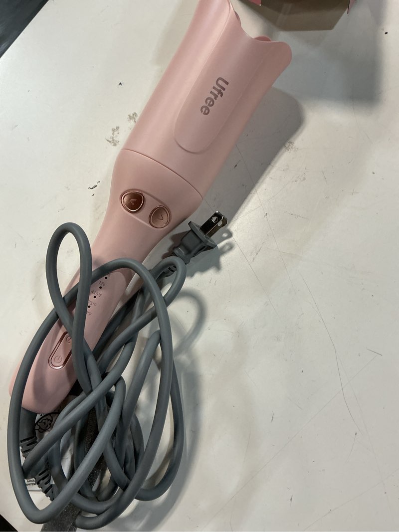 Condition photo showing Good Condition for ufree automatic rotating curling iron, 1 inch ceramic curling wand, 1-click hair curler with 3 heat & timers, anti-scald design, 1m ionic care, dual voltage for travel beach waves, rose gold