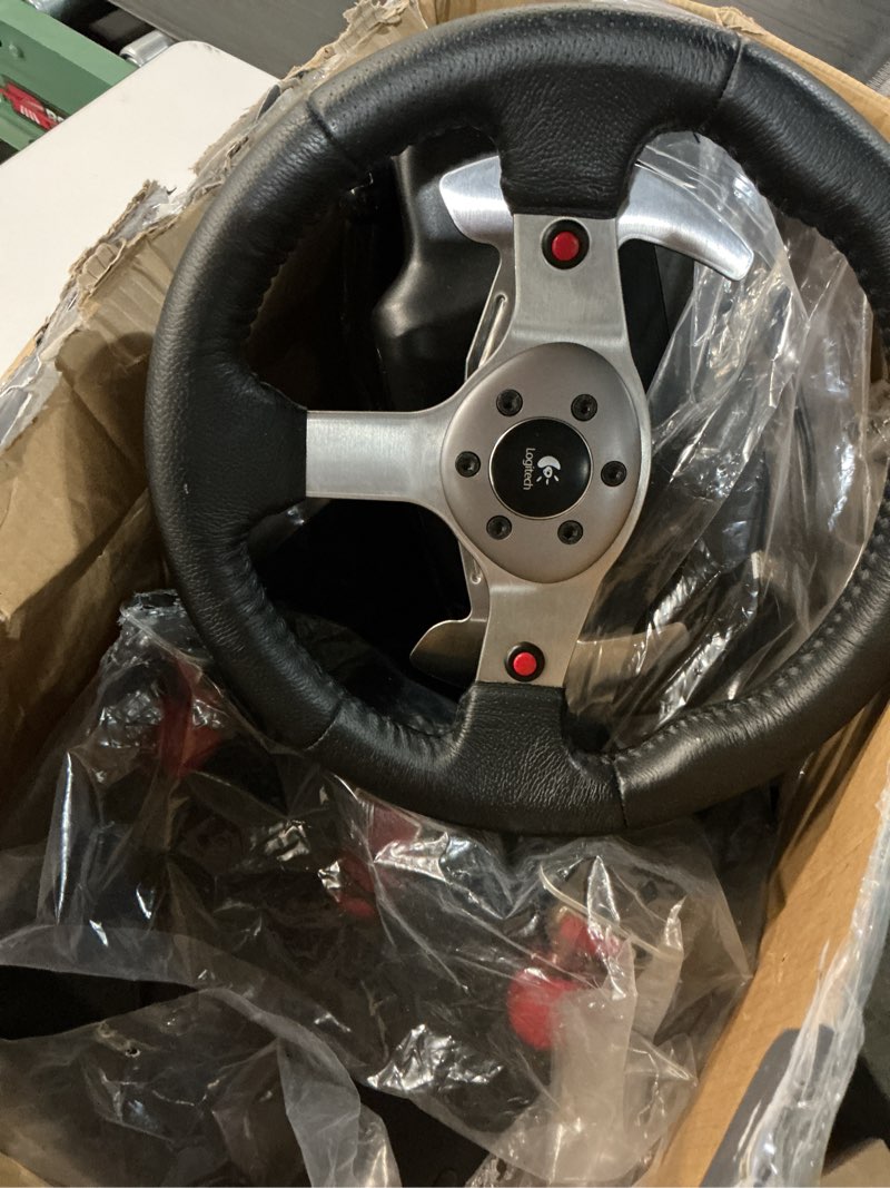 Condition photo showing Good Condition for logitech g920 driving force racing wheel and floor pedals, real force feedback, stainless steel paddle shifters, leather steering wheel cover for xbox series x|s, xbox one, pc, mac - black wheel kit - black